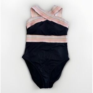 Hilor One Piece Swimsuit Black Pearlescent Straps Medium 8-10 Beach Summer Cute